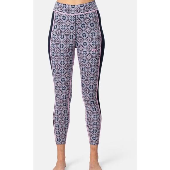 Kari Traa Leggings XL Rise High Waist Roy New Pink Blue Base Layer Knit - Picture 1 of 9
